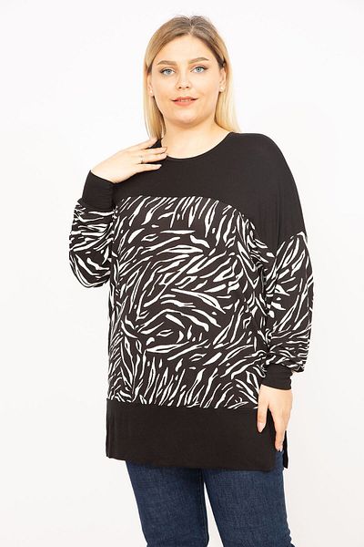 Şans Women's Black Plus Size Tunic with Side Slits 65n35761