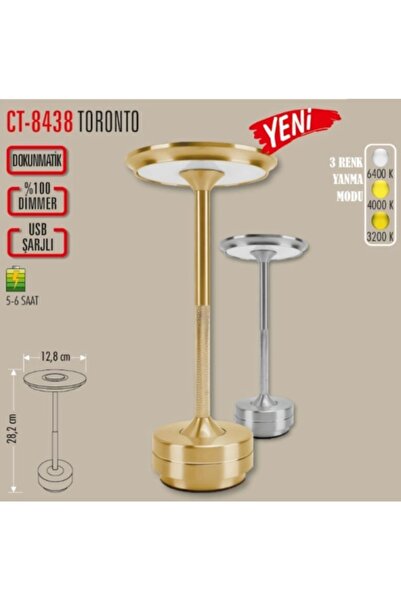 Cata Şarjlı Ledli TORONTO Masa Lambası GOLD 3 Renk Işık Abajur