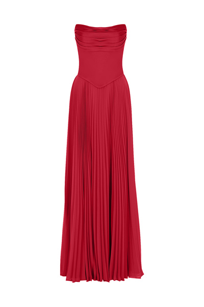 cercis Straplez Drapeli Eteği Piliseli Uzun Abiye Elbise