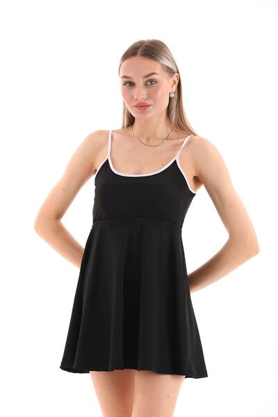 Newness Fashion Forwoard Black Swimsuit with Rope Strap Shorts