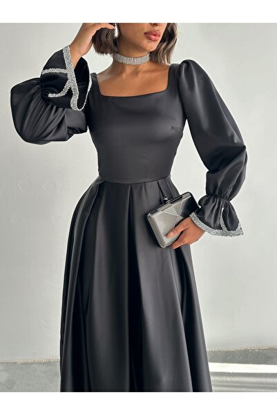 Housebutik Taş Detaylı Saten Abiye