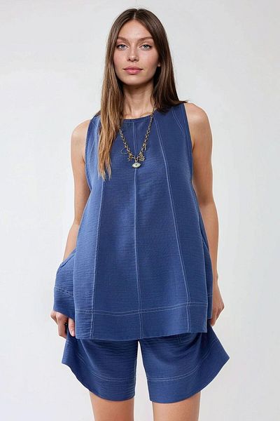 Hiccup Set dublu cu croiala confortabilă cu aspect de denim cu detaliu de cusătură