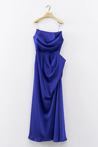 cercis Straplez Drape Detaylı Uzun Abiye Elbise
