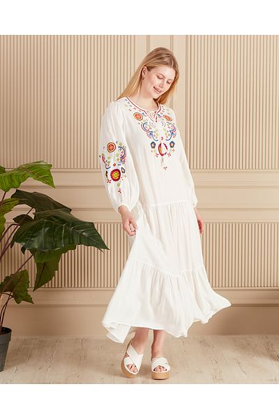 EL jadida Women's Embroidered Plus Size Long Viscose Dress