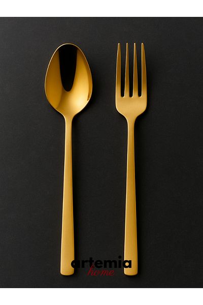 DMR LİFE Forever Model Gold 12 Piece Dessert Spoon Set |   Dessert Fork Spoon Set |   18/10 Stainless Steel