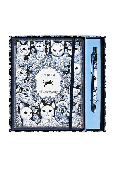 Victoria's Journals Boxed Set, A5 Hard Cover Lined Notebook and Metal Body Ballpoint Pen.