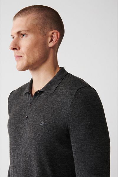 Avva Men's Anthracite 3-Button Knitwear Sweater E 005006