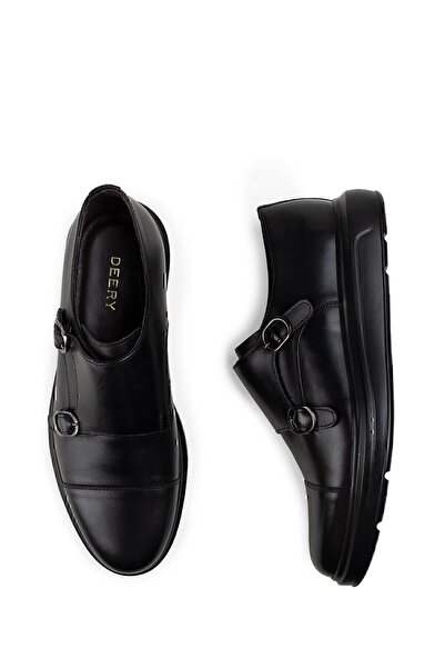 Deery Hakiki Deri Siyah Çift Tokalı Günlük Erkek Ayakkabı