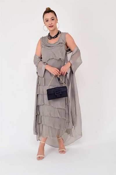 Bohem Stil Италианска тънка многопластова копринена рокля, размер 2 - Копринена пелерина