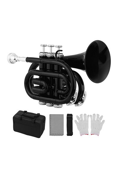 Choice Black Mini Pocket Trumpet Bb Flat Brass Material Wind Instrument With Mouthpiece Gloves Cleaning Clo
