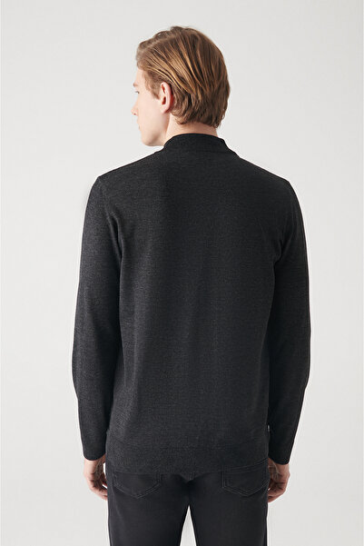 Avva Men's Anthracite Half Turtleneck Wool Blended Knitwear Sweater E 005015