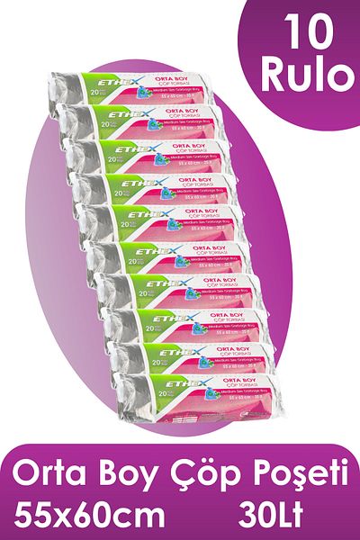 Ethex Standard Medium Garbage Bag (20 Pieces 55 X 66cm 30Lt Black 10 Rolls)