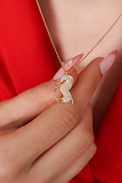 LİNOVE JEWELLERY Gümüş At Kolye, 925 Ayar Gümüş Üzeri 14K Altın Kaplama, Unic...