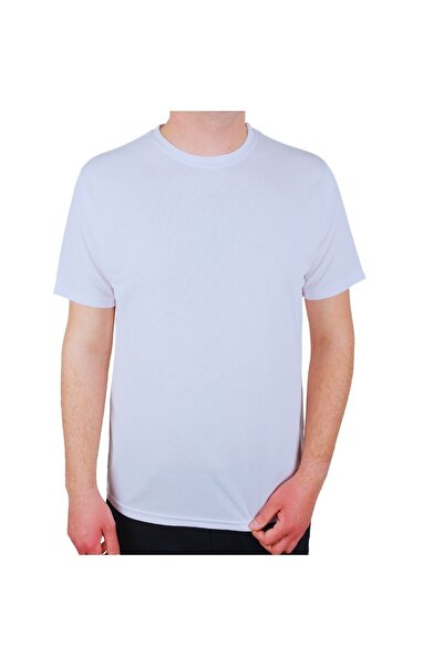 Ellit giyim Men's White Dry Touch 100% Polyester Regular Cut Crew Neck Basic ...