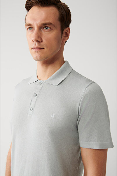 Avva Pánské šedé tričko z bavlny s tenkým polo výstřihem E 005012