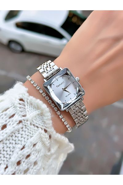 Ferrucci Steel Cord Cutout Glass Square Case Special Design Women's Wristwatch with 2 Years Warranty