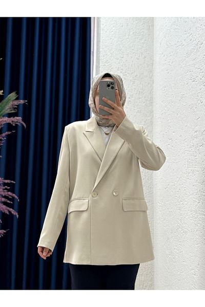 MİHRA STORE Yaren Double Button Linda Twil Jacket-El1889 Stone
