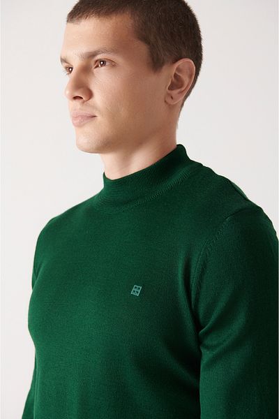 Avva Pulover pentru bărbați, verde, pe jumătate, cu gât țesut, amestecat de lână E 005015