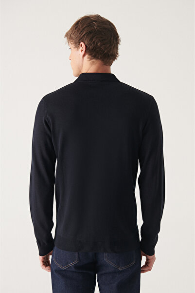 Avva Pánský úpletový svetr s pololímečkem v námořnické modré vlně E 005017