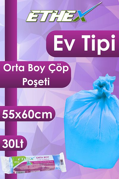 Ethex Standard Medium Garbage Bag (20 Pieces 55 X 66cm 30Lt Blue 10 Rolls)