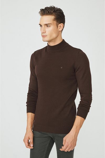 Avva Men's Brown Half Turtleneck Non-Pilling Knitwear Sweater E 005001