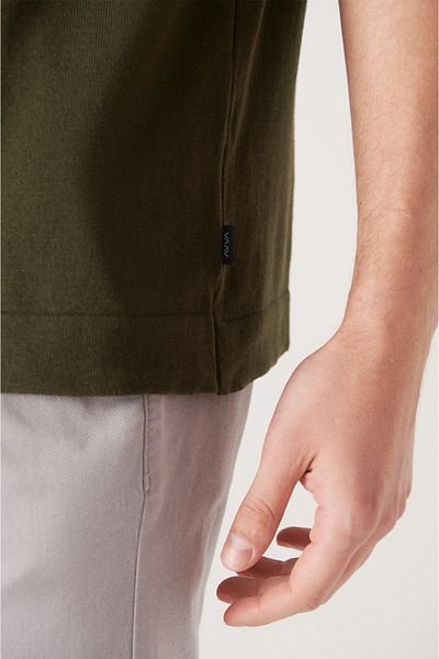Avva Men's Khaki Crew Neck Cotton Thin Knitwear T-Shirt E 005011