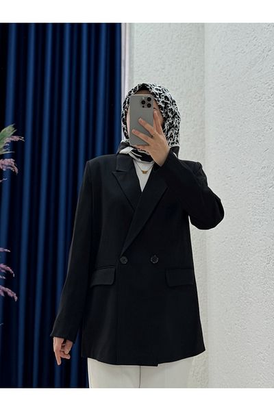 MİHRA STORE Yaren Double Button Linda Twil Jacket-El1889 Black
