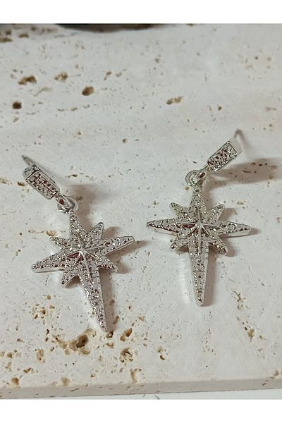 mos&more Silver North Star Dangle Earrings for Women