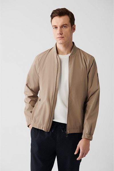 Avva Men's Beige Water Repellent Ribbed Light Thin Coat B 006001