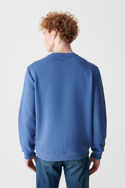 Avva Erkek İndigo Bisiklet Yaka 3 İplik Şardonlu Pamuklu Sweatshirt E001017