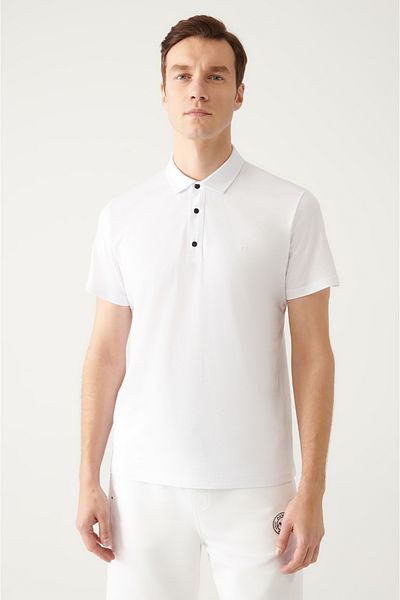 Avva White Polo Neck T-Shirt - 100% Cotton, 3 Snaps E 001033