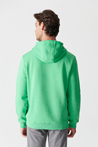Avva Erkek Neon Yeşil Kapüşonlu 3 İplik Şardonlu Pamuklu Sweatshirt E001018