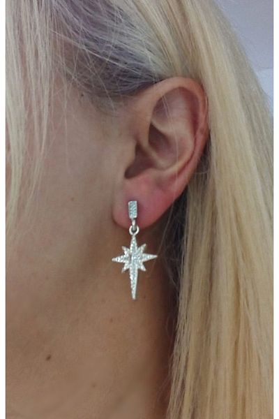 mos&more Silver North Star Dangle Earrings for Women