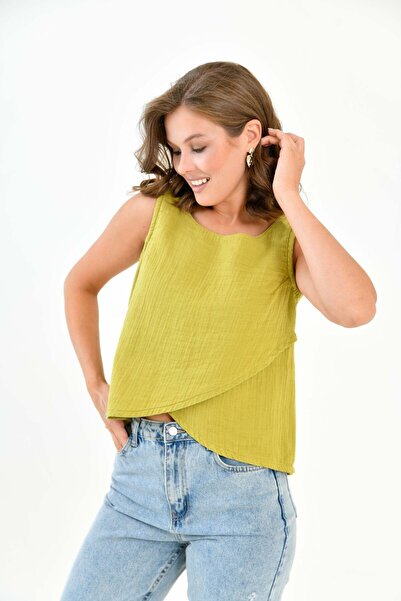 Butik Women's Muslin Pocket Vest Blouse 100% Cotton Back Button - Mg001