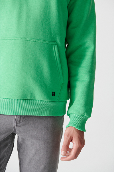 Avva Erkek Neon Yeşil Kapüşonlu 3 İplik Şardonlu Pamuklu Sweatshirt E001018