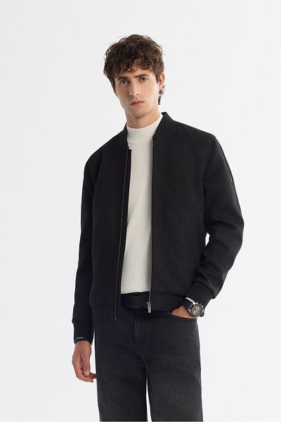 Avva Ανδρικό μαύρο σουέτ με φερμουάρ Look Bomber Thin Coat B 006045