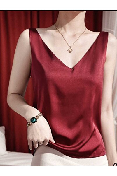 Dien Saten Bluz V Yaka Kalın Askılı
