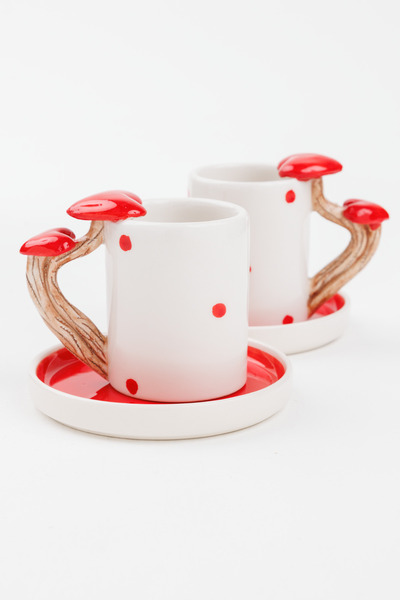 Loomart 2-Person 4-Piece Handmade Coffee Cup Set with Heart Design