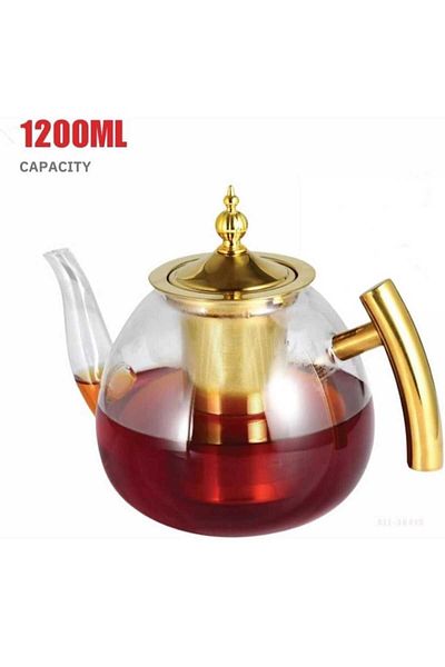 Generic Traditional Arabic Glass Tea Pot with Steel Handle Stovetop with Removable Infuser 1200ML