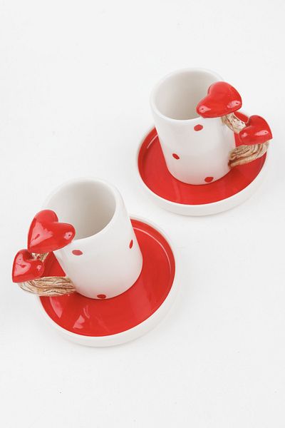 Loomart 2-Person 4-Piece Handmade Coffee Cup Set with Heart Design