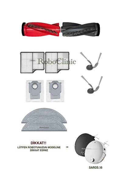 Roboclinic Perie compatibilă cu aspiratorul robot Roborock Saros 10, filtru Hepa, sac de praf, set de mop-10 bucăți