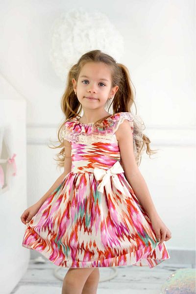 KALİNKA KİDS WEAR Colorful Patterned Ruffled Girl's Dress