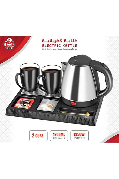 Generic طقم غلايات فندقية مع كوبين سيراميك وقاعدة - غلاية كهربائية سريعة التسخين بسعة 1200 مل وقوة 1350 واط