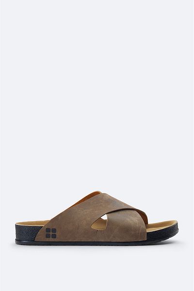 Avva Men's Mink Cross Strap Leather Look Flexible Sole Slippers A41Y8300