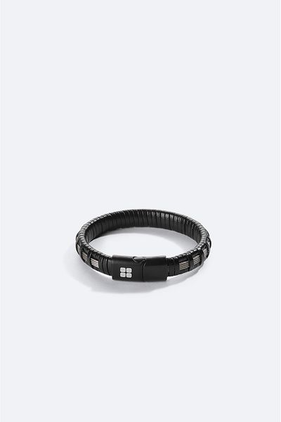 Avva Men's Black Hematite Leather Bracelet A41Y9616