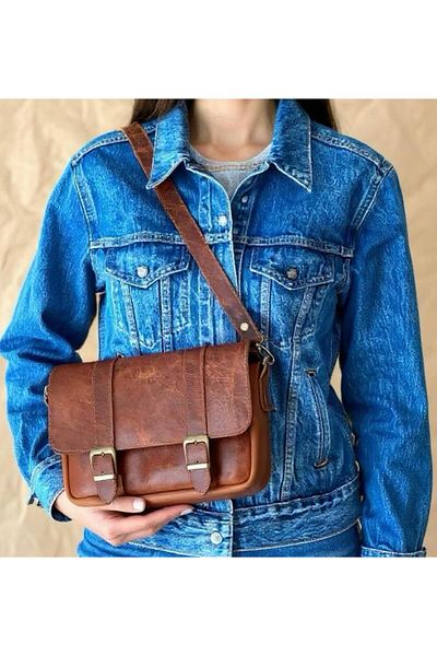ALESTA LEATHER (Writing Name) Handmade Genuine Leather Messenger Bag