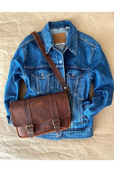 ALESTA LEATHER (Writing Name) Handmade Genuine Leather Messenger Bag