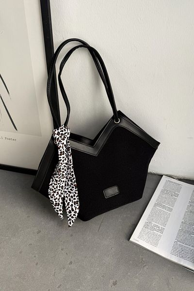 LEONAS Canvas Women's Shoulder Bag with Scarf Detail