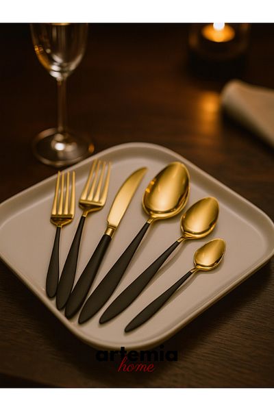 DMR LİFE 18 Piece 6 Person Gold Dine Fork/Spoon/Knife Set Stainless Steel 18/10