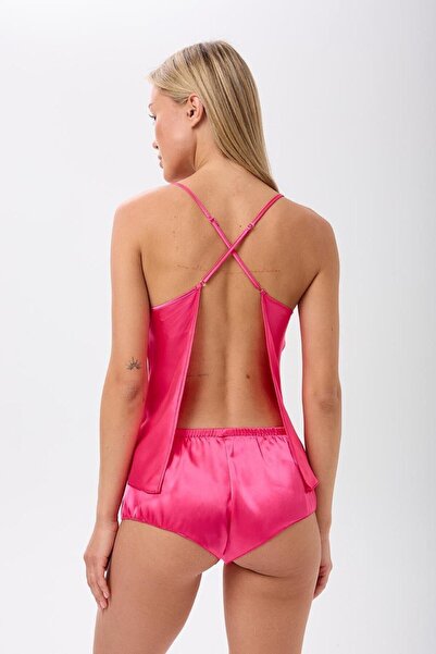 İNSPİRA Satin String Strap Back Low-Cut Brazillian Shorts Nightgown Set